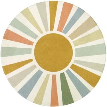 Imagem de Tapete redondo multicolorido com estampa de sol, tapete antiderrapante para sala de estar, sala de jogos, berçário, decoração de casa moderna vibrante (B)