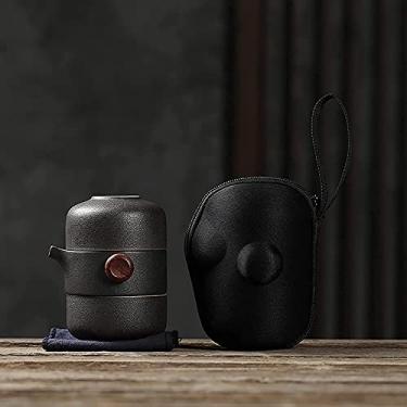 Imagem de Conjunto de chá de cerâmica portátil para viagem, 1 bule de chá 2 xícaras de chá (cor: Junmao), prático (3 anos)