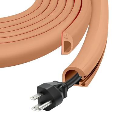 Imagem de Escondedor de cabo de parede, capa de fio autoadesivo flexível, pista de cabos com abertura lateral para cabos na parede, corretivo para TV montada, home theater e escritório (marrom claro, regular