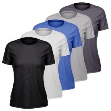 Imagem de Kit 5 Camisetas Feminina Dry Manga Curta Proteção UV Slim Fit Básica Academia Treino Fitness-Feminino