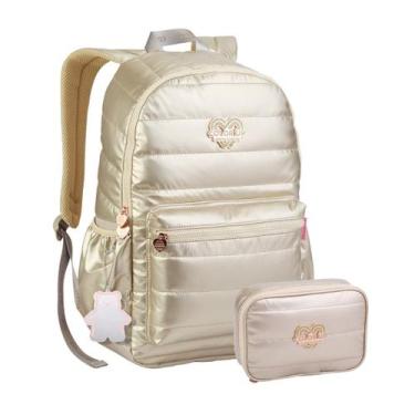 Imagem de Kit Mochila De Costas Lorena Queiroz Metalizada E Estojo Box Cor:Doura