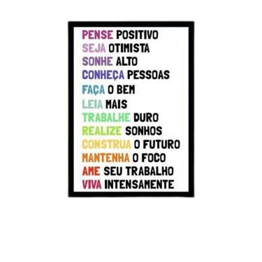 Imagem de Quadro Pense Positivo - Colorido Moldura Preta 24X18Cm