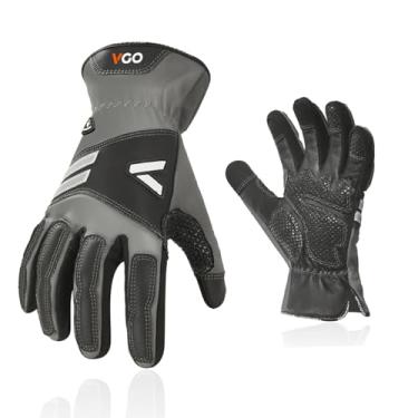 Imagem de Vgo... Luvas masculinas de trabalho de inverno, à prova d'água, redução de impacto, palma de couro, tela sensível ao toque compatível com construção, armazenamento frio, ao ar livre (CA7780FW, cinza