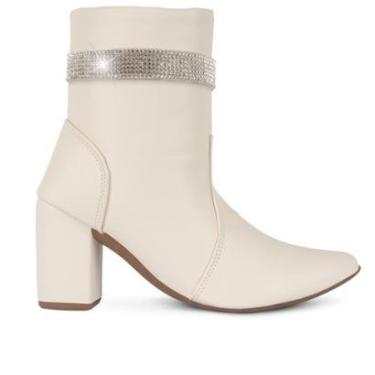 Imagem de Bota Feminina Salto Alto Grosso bloco bico fino cano curto Strass festa Brilho-Feminino