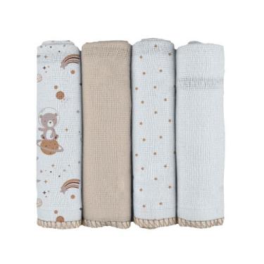Imagem de Pano de Boca para Bebê 34cm x 34cm Bublim - Petit, Urso Espaço Bege