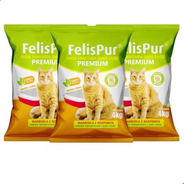 Imagem de Kit com 3 Areia Higiênica Mandioca e Bentonita Natural Sanitária Biodegradável de Grãos Finos de para Gatos 4kg Torrões Firmes