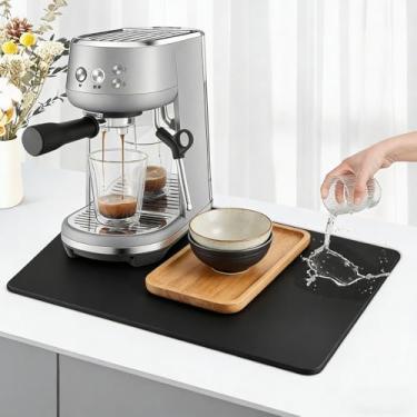 Imagem de Escorredor de pratos para cozinha, tapete de drenagem de silicone contra-absorvente, tapete de secagem rápida antiderrapante para bancada (preto)