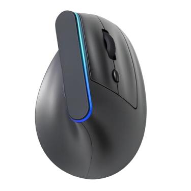 Imagem de Mouse Vertical Ergonômico Sem Fio Recarregável RGB, 1600 DPI Ajustável, 6 Botões, USB/Bluetooth 2.4G, Redução de Tensão no Pulso e Tendinite, Cliques Silenciosos, Ideal para Trabalho Estudos e Jogos