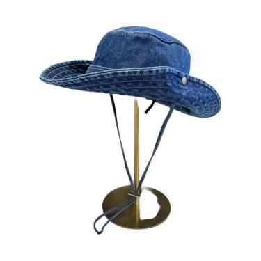 Imagem de Chapéu Bucket Unissex Vintage Em Denim Lavado Com Proteção UV Para Ver