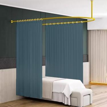 Imagem de Divisória de cortina de privacidade para salão de beleza - haste em forma de U montada na parede com cortina divisória de sala para uso em salão de beleza e spa - Design durável e elegante