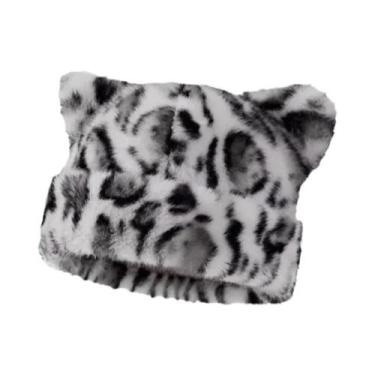 Imagem de Gorro Feminino Com Capuz De Pelúcia Estampa De Leopardo, Quente E Gros