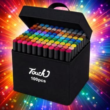 Imagem de Caneta Marcador Para Colorir Desenho Profissional 24, 36, 48, 60, 80, 100, 120, 168 Cores Conjunto De Canetinhas Pontas Duplas Codificados por Cores Vivas para Desenho (100)