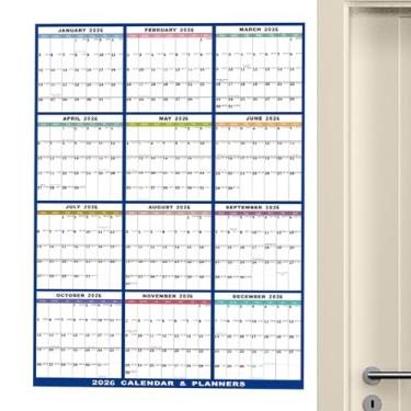 Imagem de Calendário grande apagável a seco | Calendário colorido de 12 meses 2026 - Calendário de parede anual reutilizável anual multiuso 12 meses calendário de trabalho para janela de porta de parede