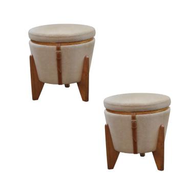 Imagem de Conjunto - 2 Puffs Banqueta Fênix Baú Mesa Castellar Móbile Linho Bege