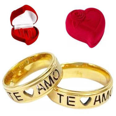 Imagem de Par De Alianças Coração Vazada Te Amo 6mm Discreta Aço Inox Tamanho:26-27