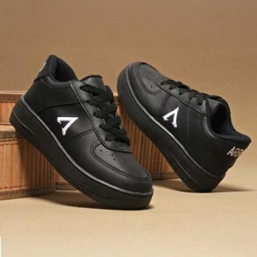 Imagem de Tênis Escolar Infantil Masculino Antiderrapante Escola Preto Branco Di