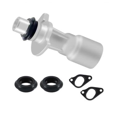 Imagem de Conector de entrada do refrigerador de óleo do motor de alumínio atualizado com duas juntas de bomba de água substituição LR028136 LR030593 compatível com Land Rover LR4 Range Rover Sport