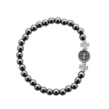 Imagem de Pulseira Hematita Medalha de São Bento com elástico 6mm AR9354 - Artig