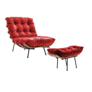 Imagem de Poltrona Costela Com Puff Em Couro Sintético Vermelho