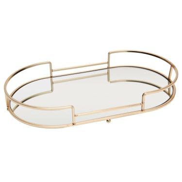 Imagem de Bandeja Oval Dourada em Metal C/Espelho Royal 32x18cm Wolff