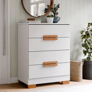 Imagem de Cômoda 4 Gavetas com Amplo Espaço, Puxadores Sofisticados e Corrediças Telescópicas – Design Moderno para Quarto