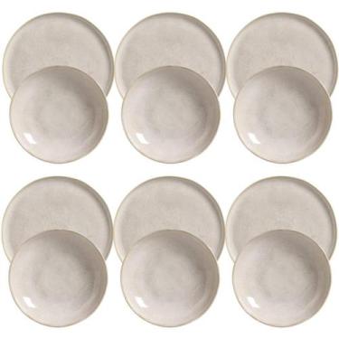 Imagem de Conjunto 6 Pratos Fundos 22cm 6 Pratos Rasos 27cm Cerâmica Porto Brasi