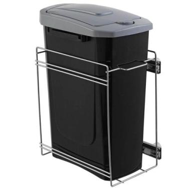 Imagem de Lixeira de Embutir Preta Masutti Deslizante para Cozinha 15l com Tampa