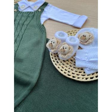 Imagem de Saída de Maternidade Menino Jardineira Tricot Leão Completa - Dinhos B