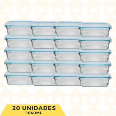 Imagem de Kit 20 Potes Hermeticos 1040ml Vidro Canelado Marmita Fitness - Belo V