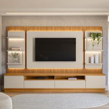 Imagem de Rack com Painel para TV até 70 Polegadas 198cmx297cm com Ripado e LED 