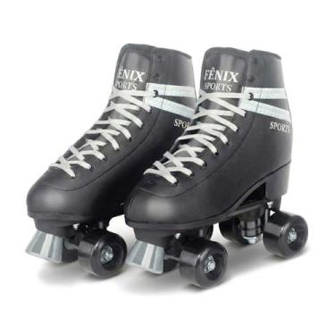 Imagem de Patins Infantil Preto 4 Rodas Quad Roller Skate Ajustável Com Freios D