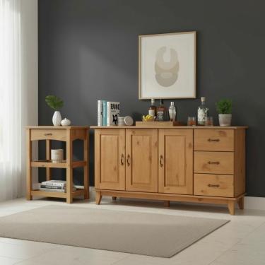 Imagem de Kit Buffet 3portas E Aparador Rústico 1gaveta Madeira Maciça