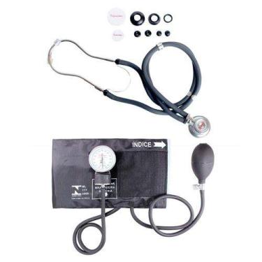 Imagem de Kit Esfigmomanômetro + Estetoscópio Rappaport Preto Premium Gtech