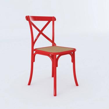 Imagem de Cadeira de Jantar Cross Katrina em Aço Assento Corano para Mesa Sala Cozinha Moderna- Vermelho/bege