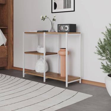 Imagem de Aparador Industrial Artesania 95cm Console para Sala Home Hall Entrada e Decoração - Branco/imbuia