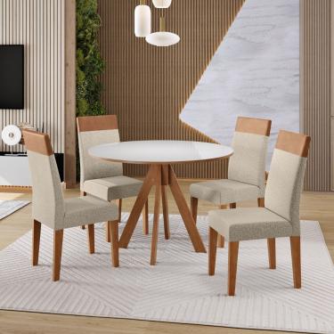 Imagem de Conjunto Sala de Jantar Mesa 90cm com Tampo de Vidro Dallas e 4 Cadeiras Paris Madetal - Mel/Nude/Bege