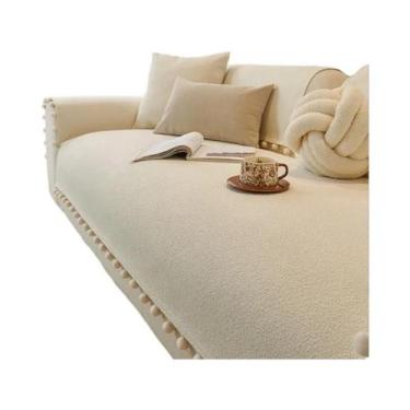 Imagem de Capa De Sofá Chenille Fofa Com Bolas De Pelúcia E Textura Sólida Para 