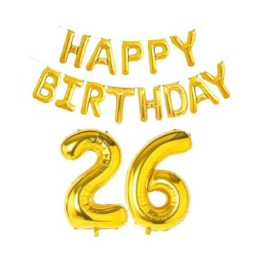 Imagem de Balões De Folha Dourados De Feliz Aniversário, 15 Peças, Decoração De 
