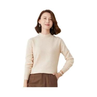 Imagem de Suéter Feminino De Gola Alta, Slim Fit, Manga Longa, Tricô Grosso E Qu