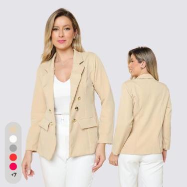 Imagem de Blazer Feminino Alfaiataria Com Botões - IV STORE, Bege, GG(46-48)