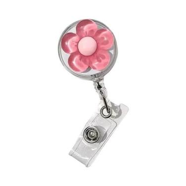 Imagem de Porta-Crachá Retrátil Transparente Floral Feminino Para Médicos, Enfer