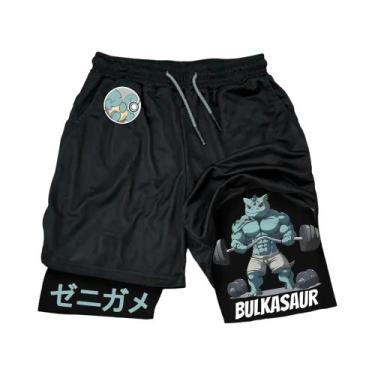 Imagem de Shorts Esportivos Respiráveis Masculinos Pokémon Bulbasaur Moda Verão 