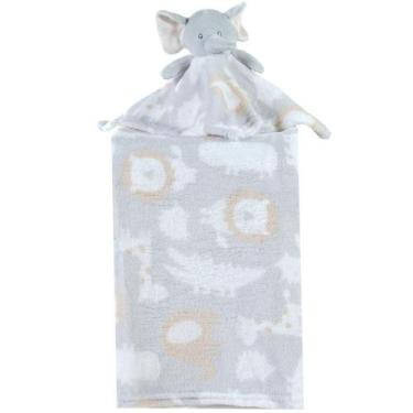 Imagem de Manta Com Naninha Flannel Estampada Para Bebê 75x100 Cinza Elefante - 