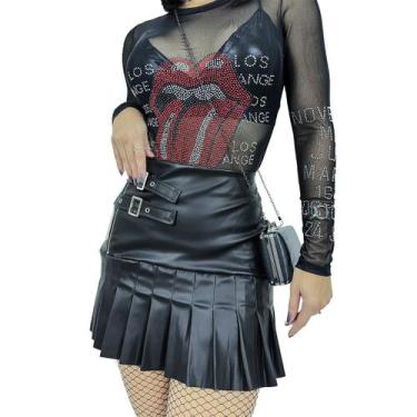 Imagem de Saia Curta Feminina material sintético Babado Cintura Alta Pregas - SW