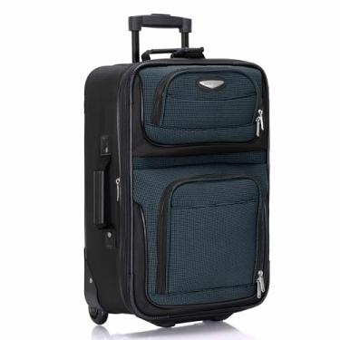 Imagem de Traveler's Choice Amsterdam Softside 2 tons, tecido expansível, rodando vertical, mala de viagem com rodas, azul-marinho, bagagem de mão de 53 cm