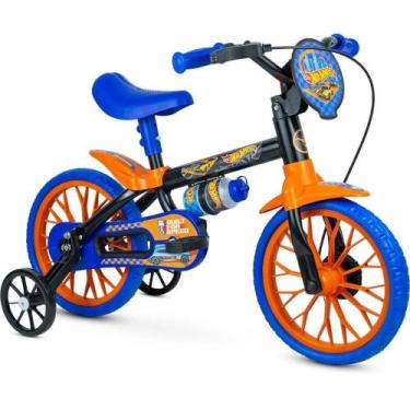 Imagem de Bicicleta Aro 12 Infantil Azul Preto e Laranja Hot Wheels Meninos Nath