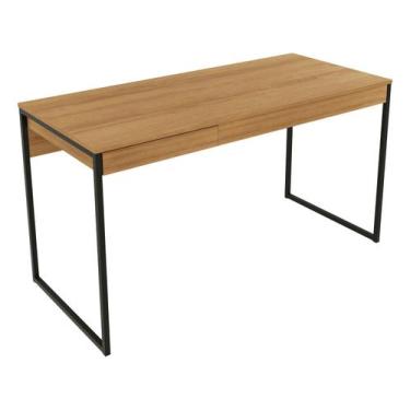 Imagem de Mesa para Escritório Industrial com 1 Gaveta - Amêndoa/Preto - Tecno M