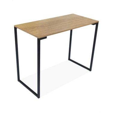 Imagem de Mesa Escrivaninha Industrial 90cm Preta com Tampo Naturale para Quarto
