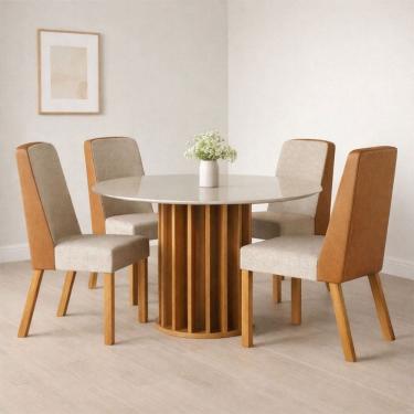 Imagem de sala de jantar redonda 4 cadeiras maciça Treviso  Arbo Decor