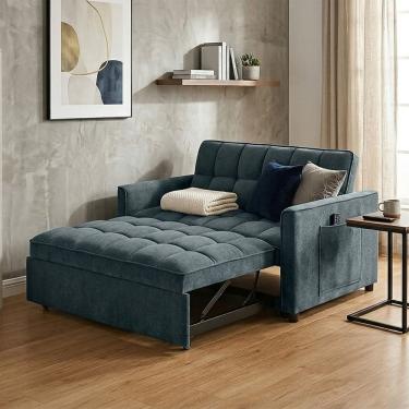 Imagem de Sofá Cama Miami 2 Lugares Compacto para Apartamento com Molas Bonnel e Espuma D28 - Azul